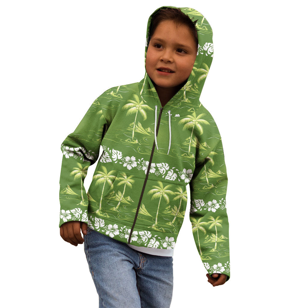 Olive Green Hawaii Palm Tree Hibiscus Kid Hoodie Fantasy Summer Vibe