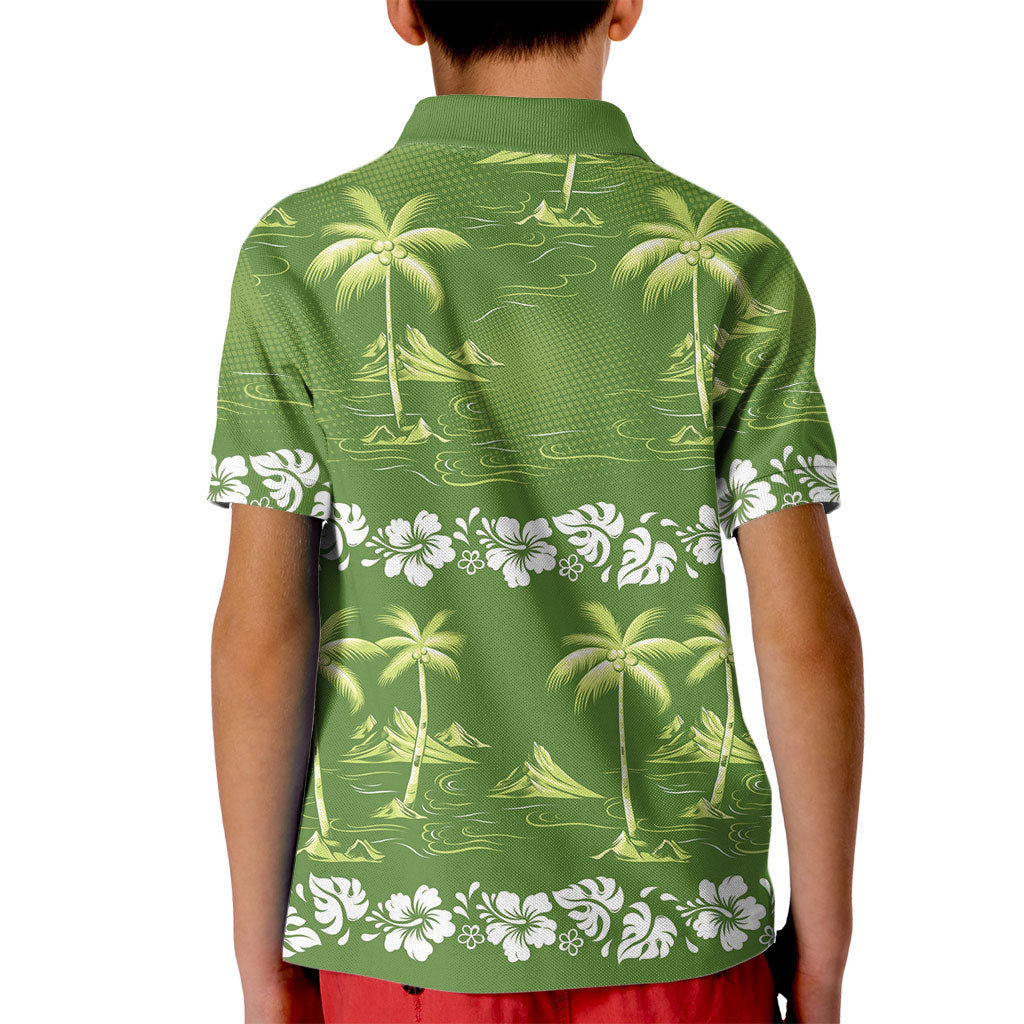 Olive Green Hawaii Palm Tree Hibiscus Kid Polo Shirt Fantasy Summer Vibe