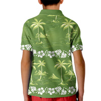 Olive Green Hawaii Palm Tree Hibiscus Kid Polo Shirt Fantasy Summer Vibe