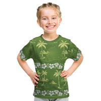 Olive Green Hawaii Palm Tree Hibiscus Kid T Shirt Fantasy Summer Vibe