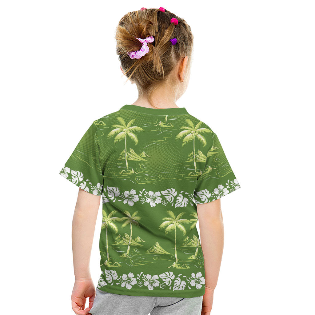 Olive Green Hawaii Palm Tree Hibiscus Kid T Shirt Fantasy Summer Vibe