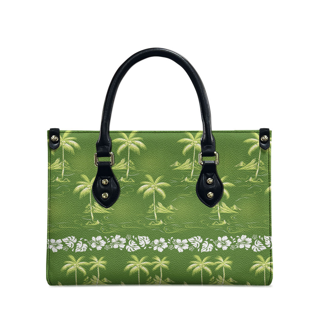 Olive Green Hawaii Palm Tree Hibiscus Leather Bag Fantasy Summer Vibe