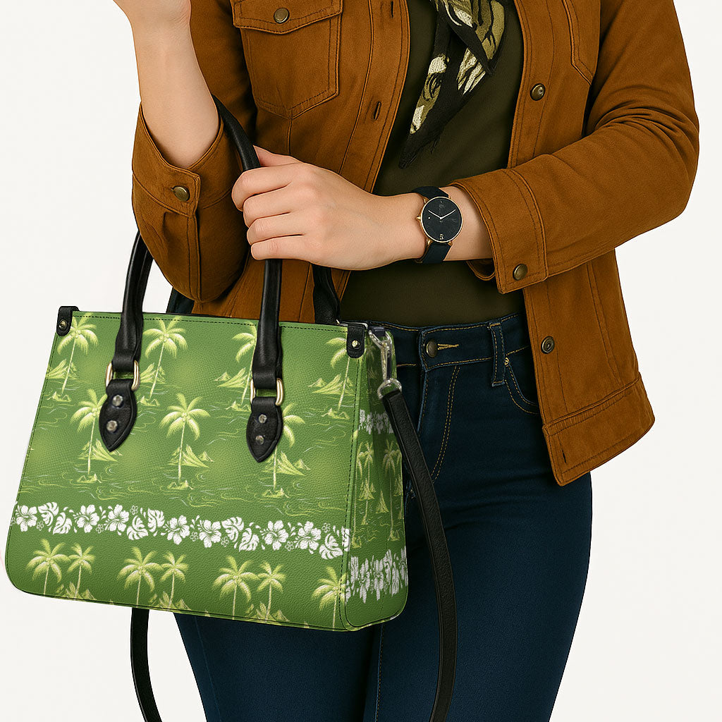 Olive Green Hawaii Palm Tree Hibiscus Leather Bag Fantasy Summer Vibe