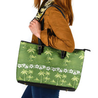 Olive Green Hawaii Palm Tree Hibiscus Leather Tote Bag Fantasy Summer Vibe