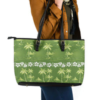 Olive Green Hawaii Palm Tree Hibiscus Leather Tote Bag Fantasy Summer Vibe