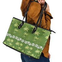 Olive Green Hawaii Palm Tree Hibiscus Leather Tote Bag Fantasy Summer Vibe
