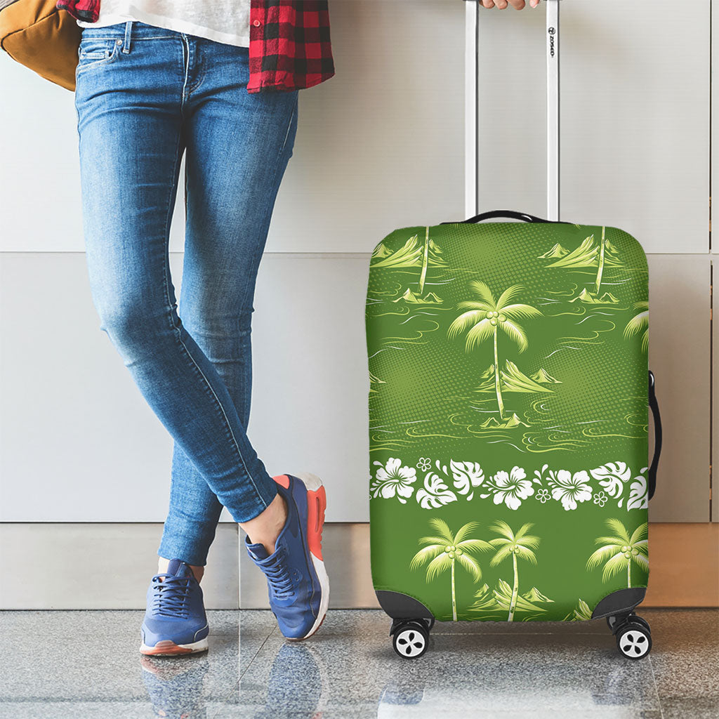 Olive Green Hawaii Palm Tree Hibiscus Luggage Cover Fantasy Summer Vibe