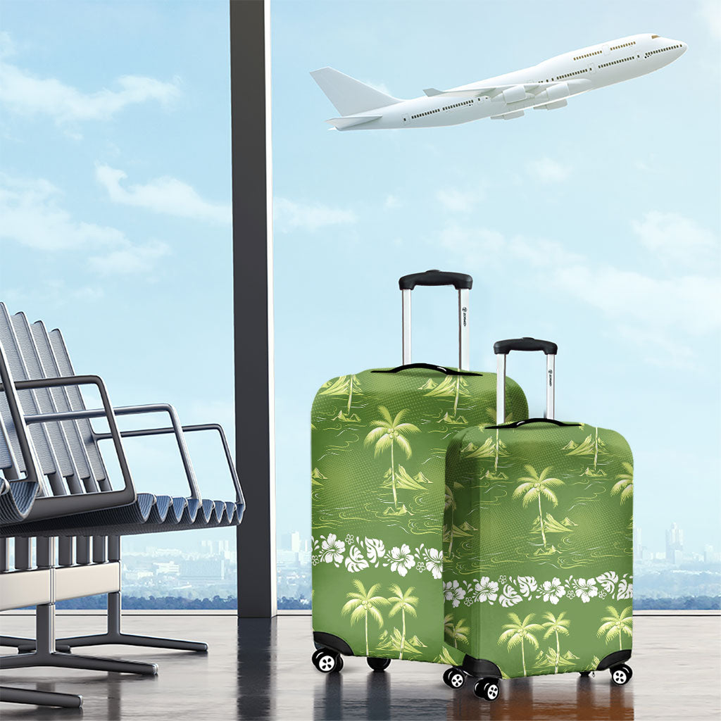 Olive Green Hawaii Palm Tree Hibiscus Luggage Cover Fantasy Summer Vibe