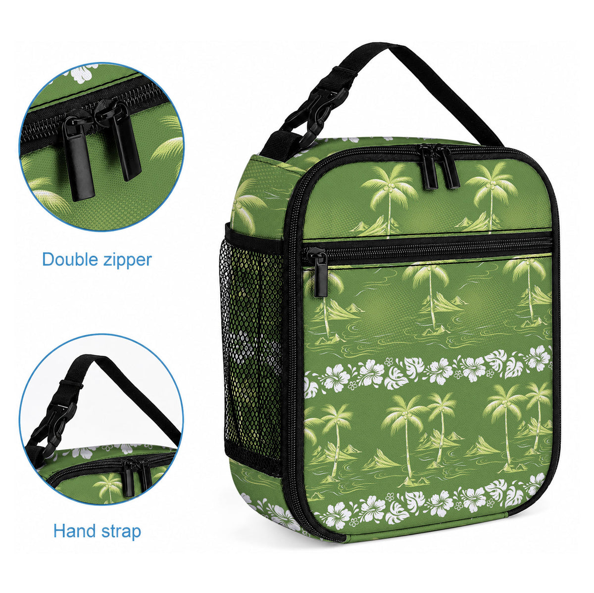 Olive Green Hawaii Palm Tree Hibiscus Lunch Bag Fantasy Summer Vibe