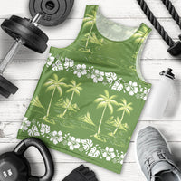 Olive Green Hawaii Palm Tree Hibiscus Men Tank Top Fantasy Summer Vibe
