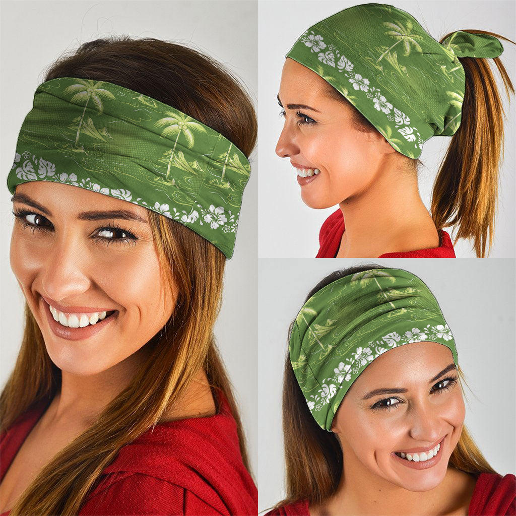 Olive Green Hawaii Palm Tree Hibiscus Neck Gaiter Fantasy Summer Vibe