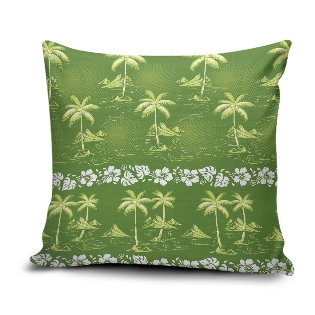 Olive Green Hawaii Palm Tree Hibiscus Pillow Cover Fantasy Summer Vibe
