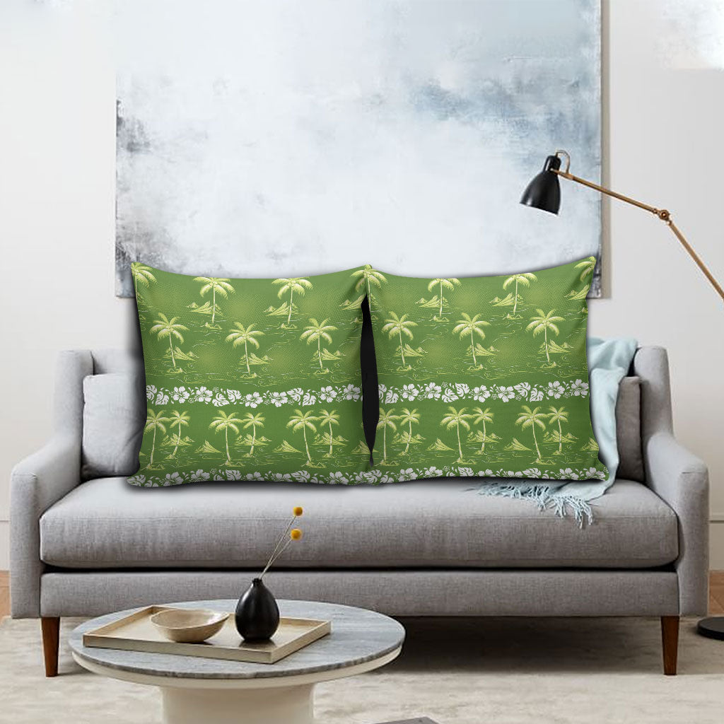 Olive Green Hawaii Palm Tree Hibiscus Pillow Cover Fantasy Summer Vibe
