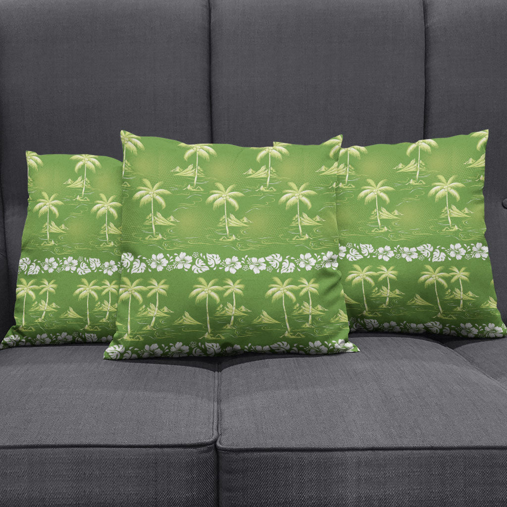 Olive Green Hawaii Palm Tree Hibiscus Pillow Cover Fantasy Summer Vibe