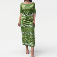 Olive Green Hawaii Palm Tree Hibiscus Puletasi Fantasy Summer Vibe