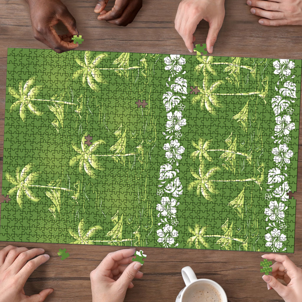 Olive Green Hawaii Palm Tree Hibiscus Puzzle Fantasy Summer Vibe