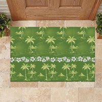 Olive Green Hawaii Palm Tree Hibiscus Rubber Doormat Fantasy Summer Vibe