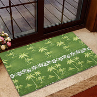 Olive Green Hawaii Palm Tree Hibiscus Rubber Doormat Fantasy Summer Vibe