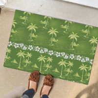 Olive Green Hawaii Palm Tree Hibiscus Rubber Doormat Fantasy Summer Vibe