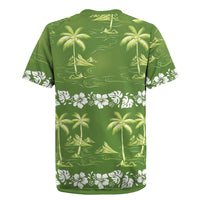 Olive Green Hawaii Palm Tree Hibiscus Rugby Jersey Fantasy Summer Vibe