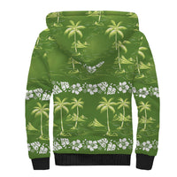 Olive Green Hawaii Palm Tree Hibiscus Sherpa Hoodie Fantasy Summer Vibe