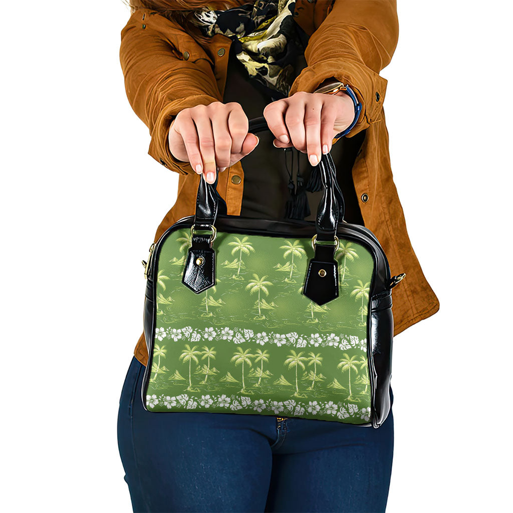Olive Green Hawaii Palm Tree Hibiscus Shoulder Handbag Fantasy Summer Vibe