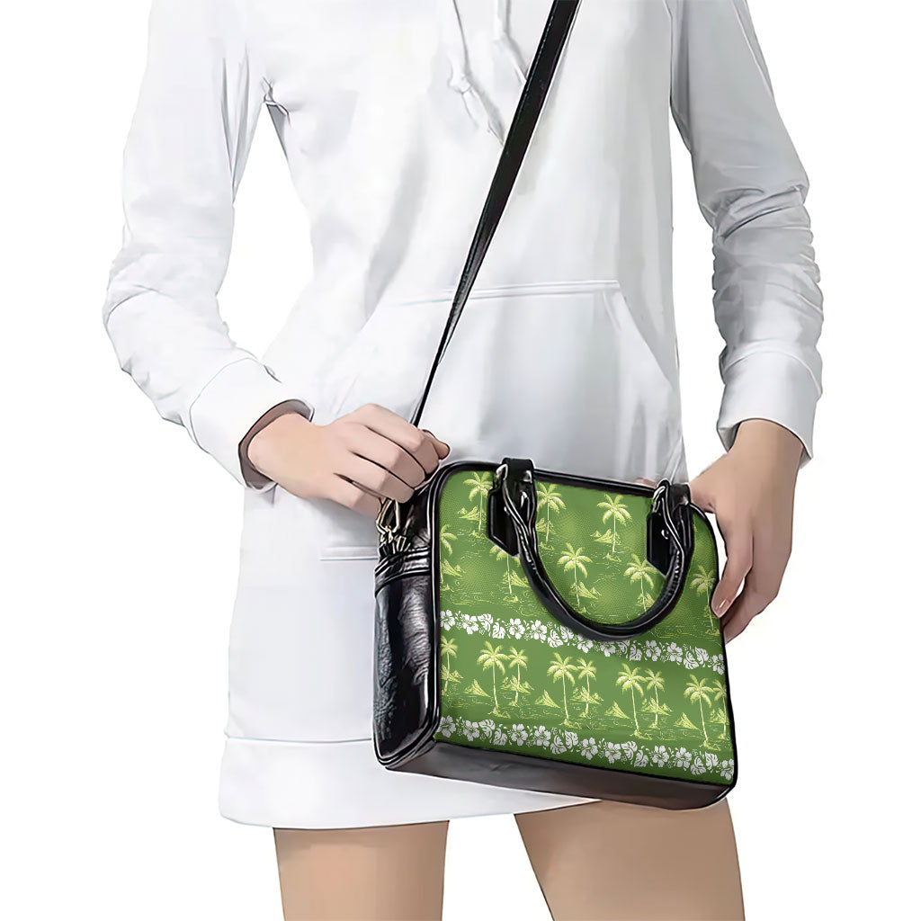 Olive Green Hawaii Palm Tree Hibiscus Shoulder Handbag Fantasy Summer Vibe
