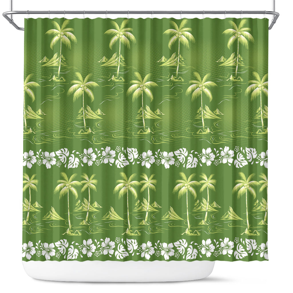 Olive Green Hawaii Palm Tree Hibiscus Shower Curtain Fantasy Summer Vibe