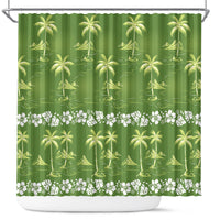 Olive Green Hawaii Palm Tree Hibiscus Shower Curtain Fantasy Summer Vibe