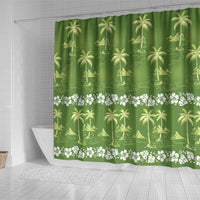 Olive Green Hawaii Palm Tree Hibiscus Shower Curtain Fantasy Summer Vibe