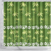 Olive Green Hawaii Palm Tree Hibiscus Shower Curtain Fantasy Summer Vibe