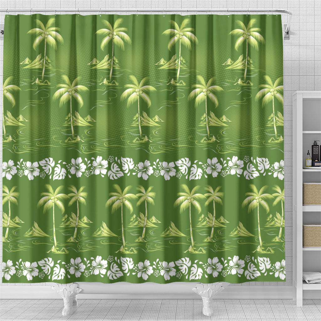 Olive Green Hawaii Palm Tree Hibiscus Shower Curtain Fantasy Summer Vibe