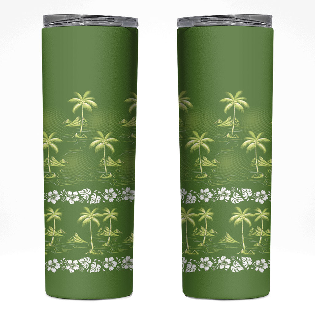 Olive Green Hawaii Palm Tree Hibiscus Skinny Tumbler Fantasy Summer Vibe
