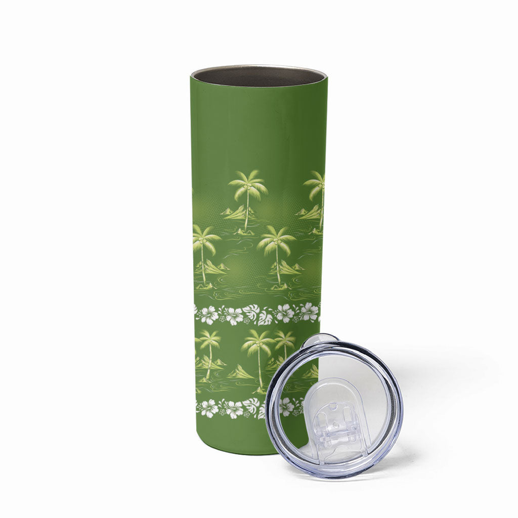 Olive Green Hawaii Palm Tree Hibiscus Skinny Tumbler Fantasy Summer Vibe
