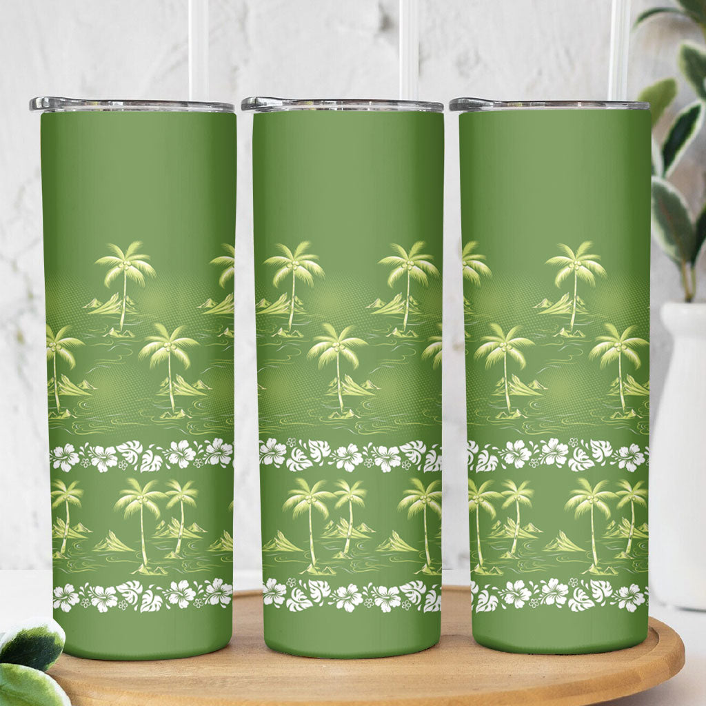Olive Green Hawaii Palm Tree Hibiscus Skinny Tumbler Fantasy Summer Vibe