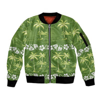 Olive Green Hawaii Palm Tree Hibiscus Sleeve Zip Bomber Jacket Fantasy Summer Vibe
