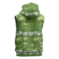 Olive Green Hawaii Palm Tree Hibiscus Sleeveless Hoodie Fantasy Summer Vibe
