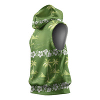 Olive Green Hawaii Palm Tree Hibiscus Sleeveless Hoodie Fantasy Summer Vibe