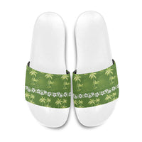 Olive Green Hawaii Palm Tree Hibiscus Slide Sandals Fantasy Summer Vibe