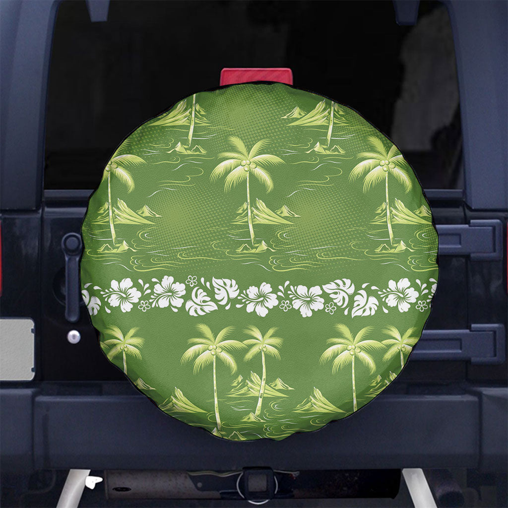 Olive Green Hawaii Palm Tree Hibiscus Spare Tire Cover Fantasy Summer Vibe