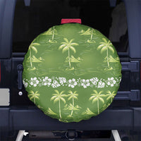 Olive Green Hawaii Palm Tree Hibiscus Spare Tire Cover Fantasy Summer Vibe