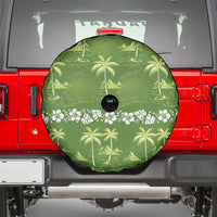 Olive Green Hawaii Palm Tree Hibiscus Spare Tire Cover Fantasy Summer Vibe