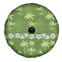 Olive Green Hawaii Palm Tree Hibiscus Spare Tire Cover Fantasy Summer Vibe