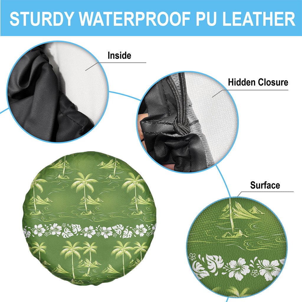 Olive Green Hawaii Palm Tree Hibiscus Spare Tire Cover Fantasy Summer Vibe