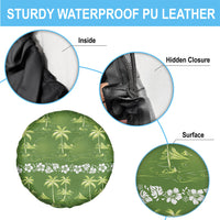 Olive Green Hawaii Palm Tree Hibiscus Spare Tire Cover Fantasy Summer Vibe