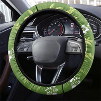 Olive Green Hawaii Palm Tree Hibiscus Steering Wheel Cover Fantasy Summer Vibe