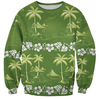Olive Green Hawaii Palm Tree Hibiscus Sweatshirt Fantasy Summer Vibe