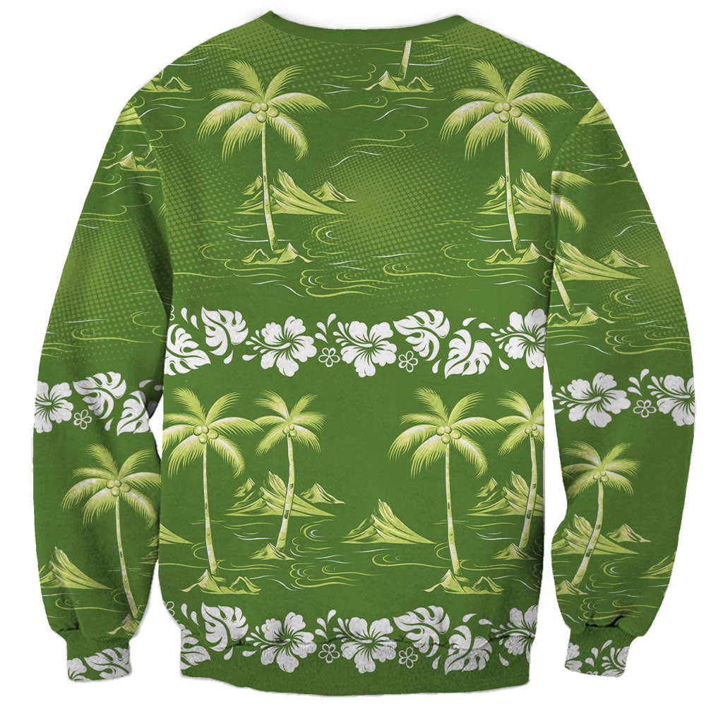 Olive Green Hawaii Palm Tree Hibiscus Sweatshirt Fantasy Summer Vibe