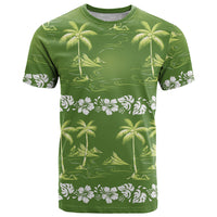Olive Green Hawaii Palm Tree Hibiscus T Shirt Fantasy Summer Vibe