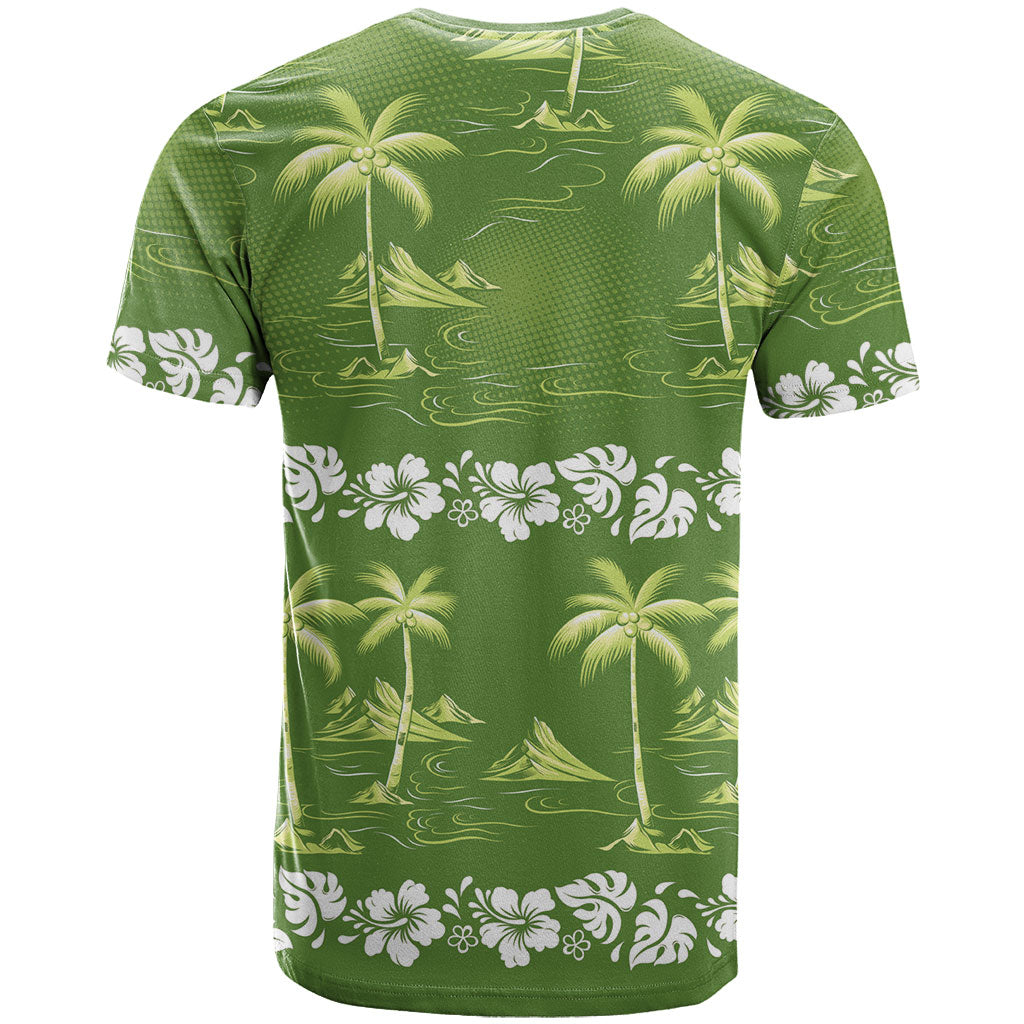Olive Green Hawaii Palm Tree Hibiscus T Shirt Fantasy Summer Vibe